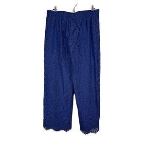 Floral Lace Wide Leg Pant M Blue Boho Hippie Indie Folk Western Classic Chic 80s
